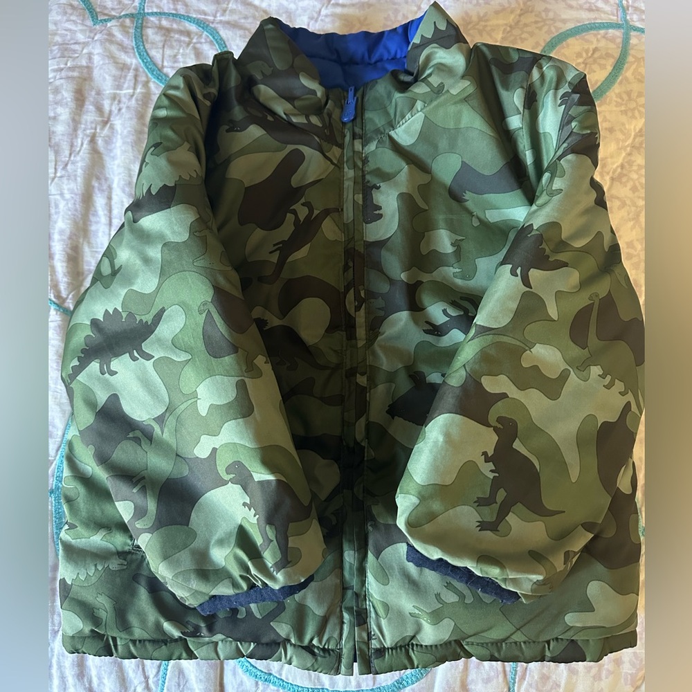 GAP Green Camouflage Dinosaur Puffer Jacket